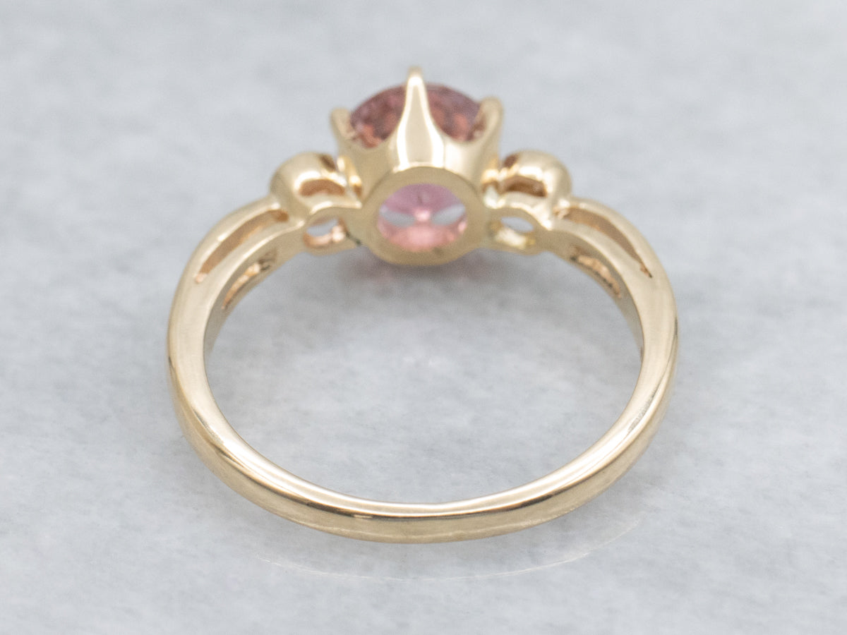 Pink Tourmaline and Diamond Three Stone Ring