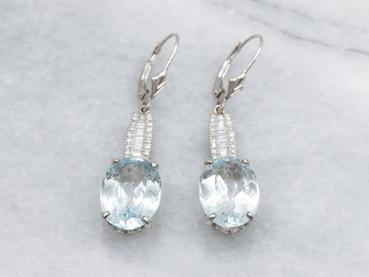 Blue Topaz Mix-Cut Diamond White Gold Drop Earrings