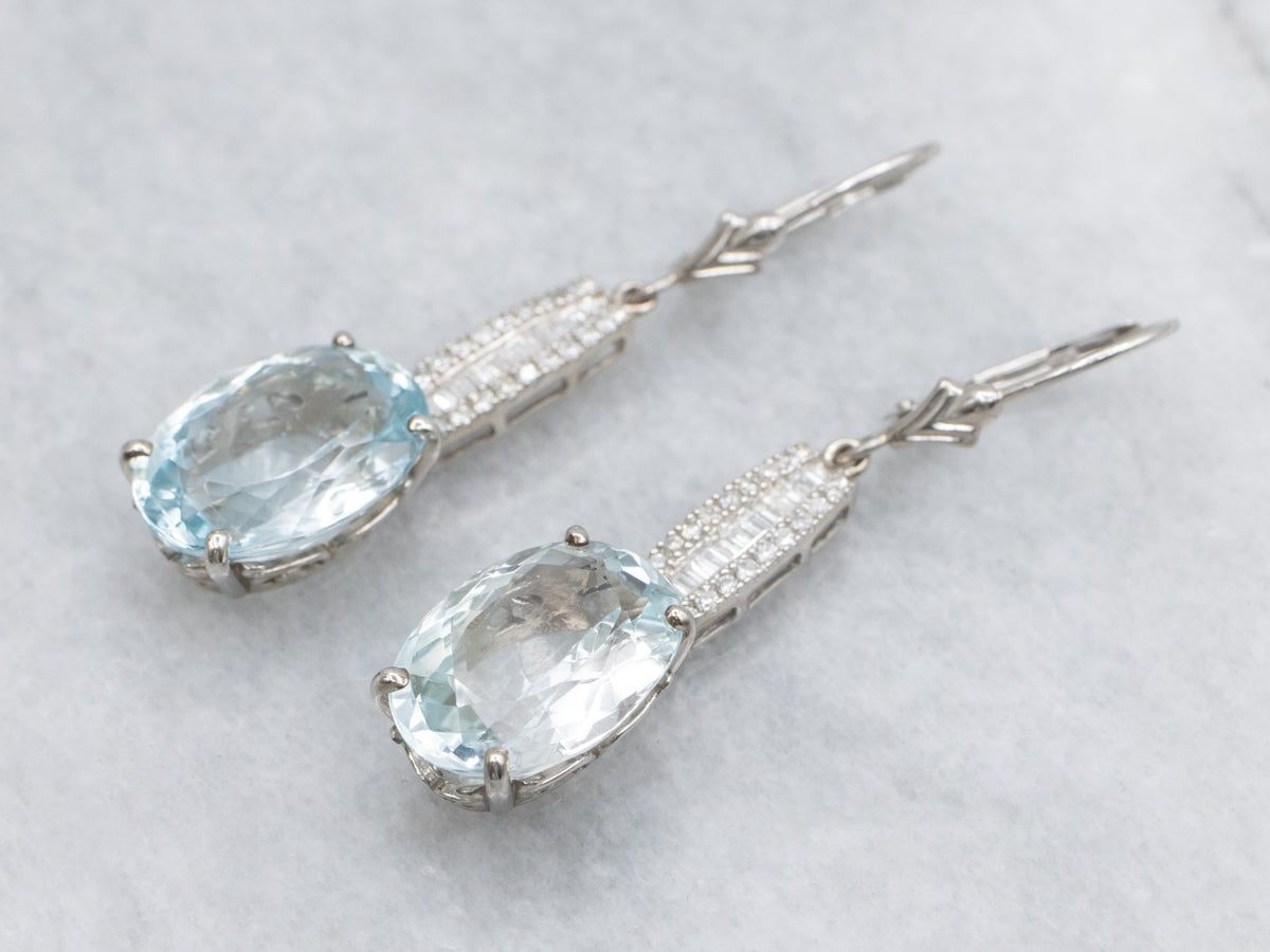 Blue Topaz Mix-Cut Diamond White Gold Drop Earrings