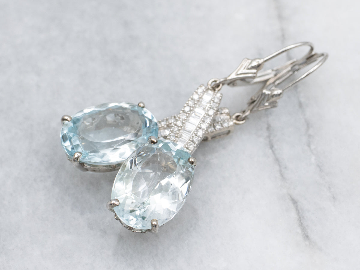 Blue Topaz Mix-Cut Diamond White Gold Drop Earrings