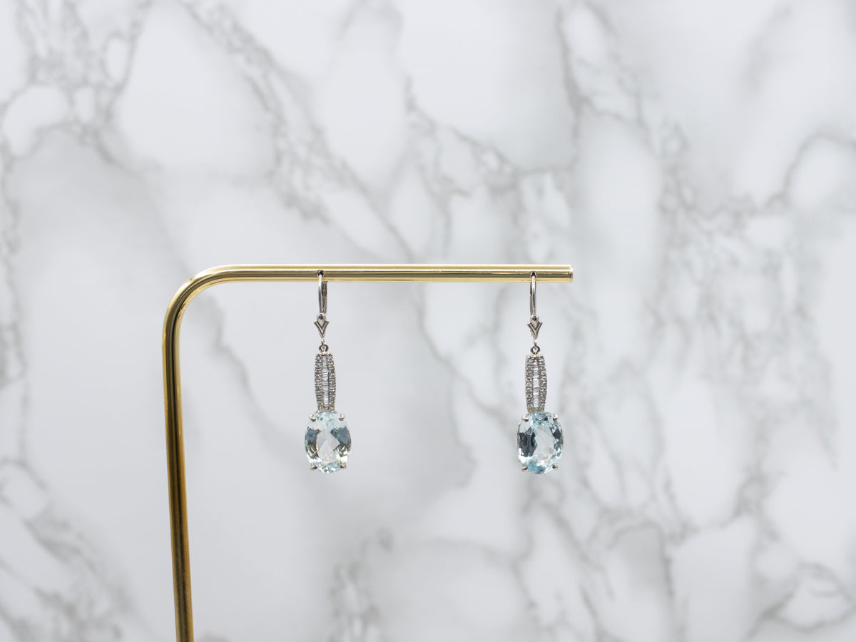 Blue Topaz Mix-Cut Diamond White Gold Drop Earrings