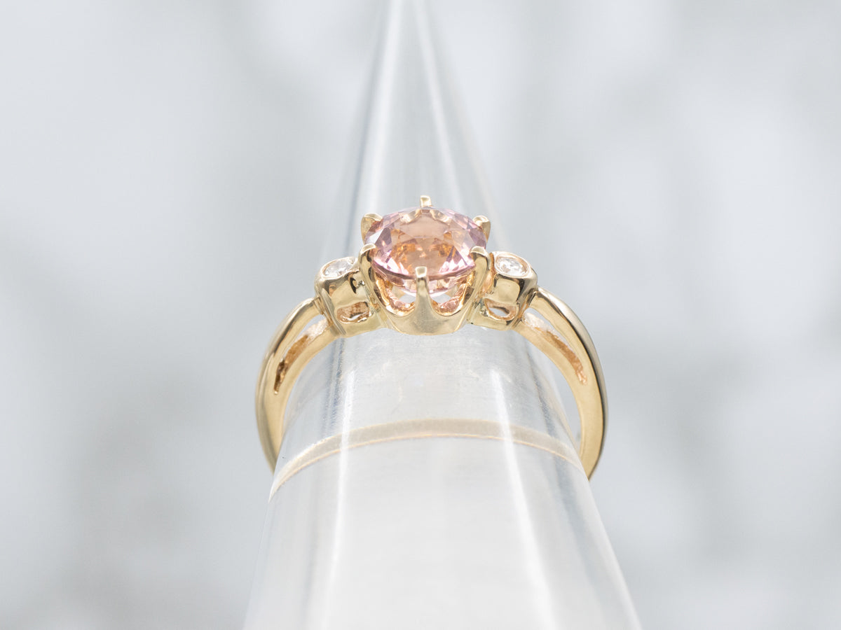 Pink Tourmaline and Diamond Three Stone Ring