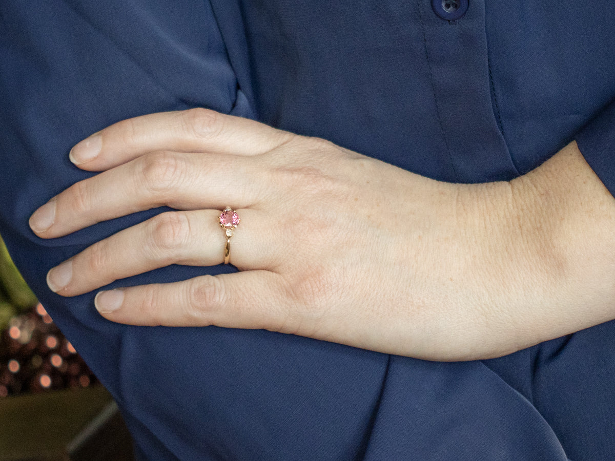 Pink Tourmaline and Diamond Three Stone Ring
