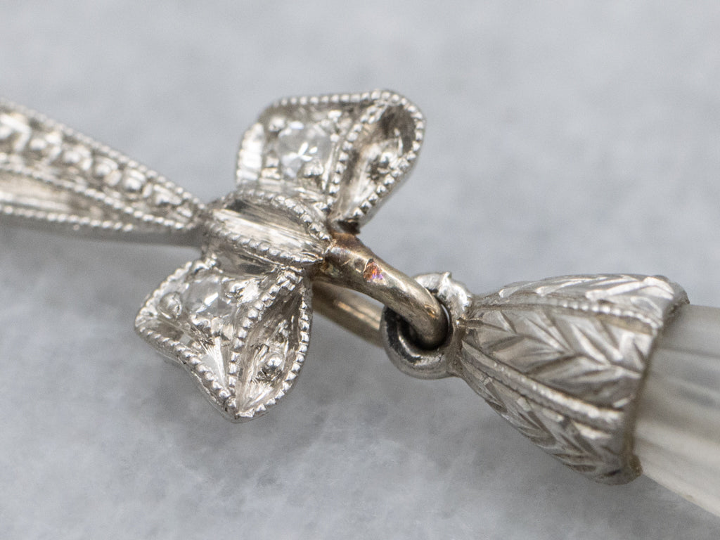 Art Deco Era Carved Camphor Glass and Diamond Platinum and Gold Drop Earrings