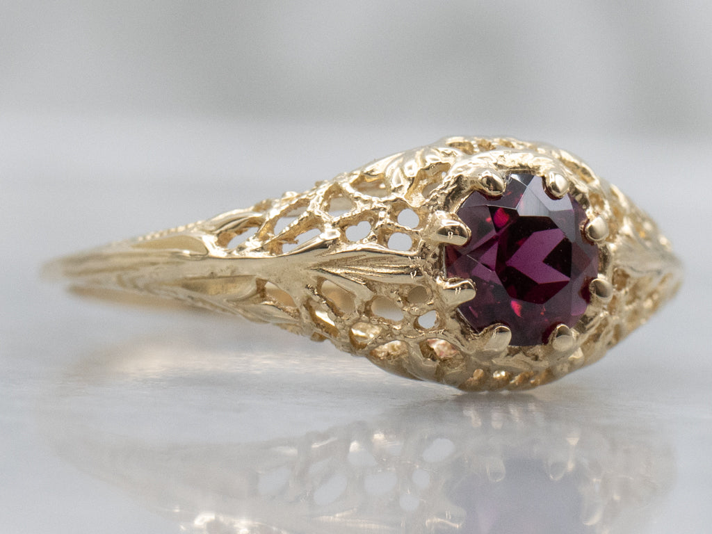 Garnet and Gold Filigree Mary Ring by Elizabeth Henry