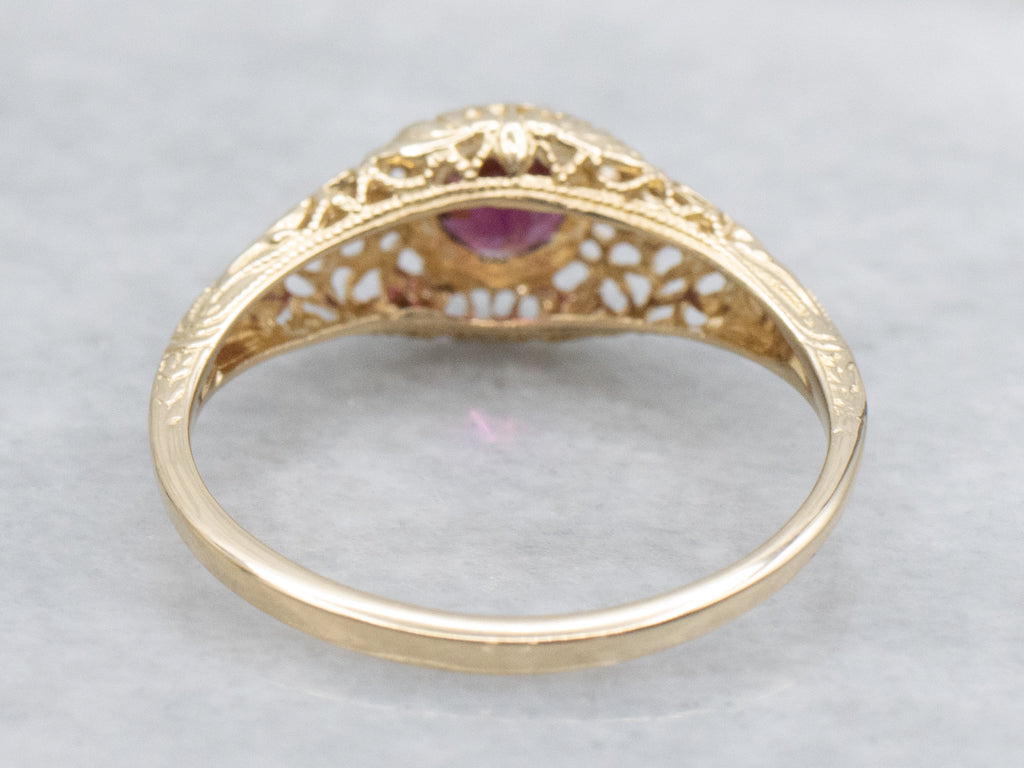 Garnet and Gold Filigree Mary Ring by Elizabeth Henry