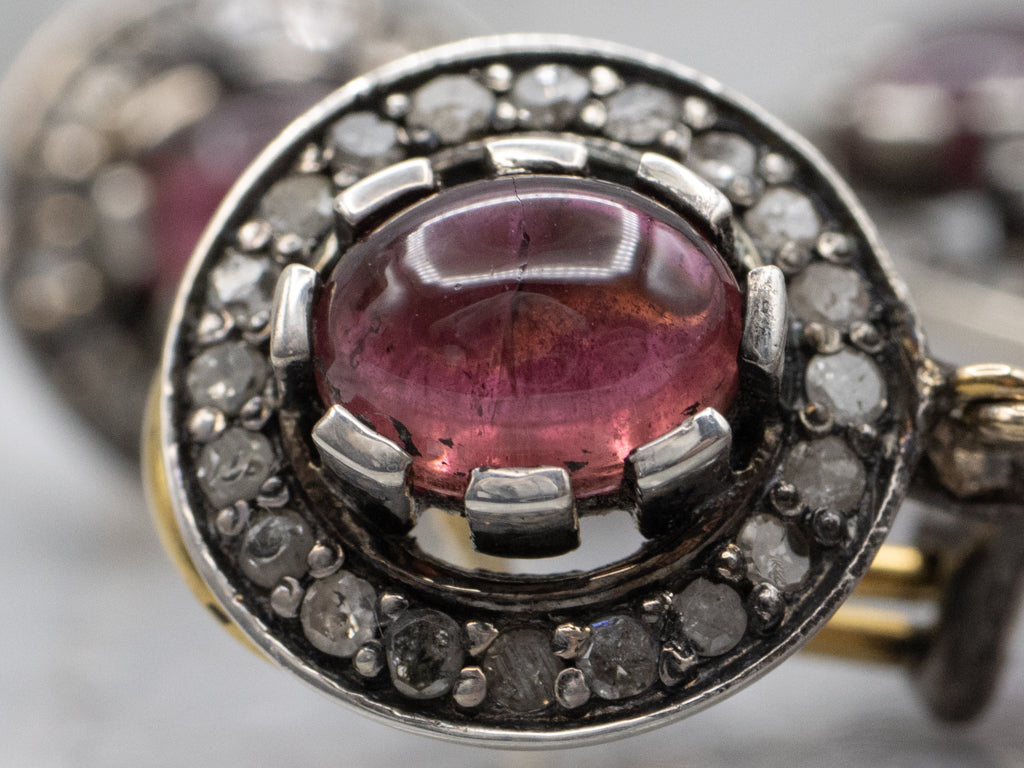 Bold Pink Tourmaline Cabochon Diamond Statement Earrings