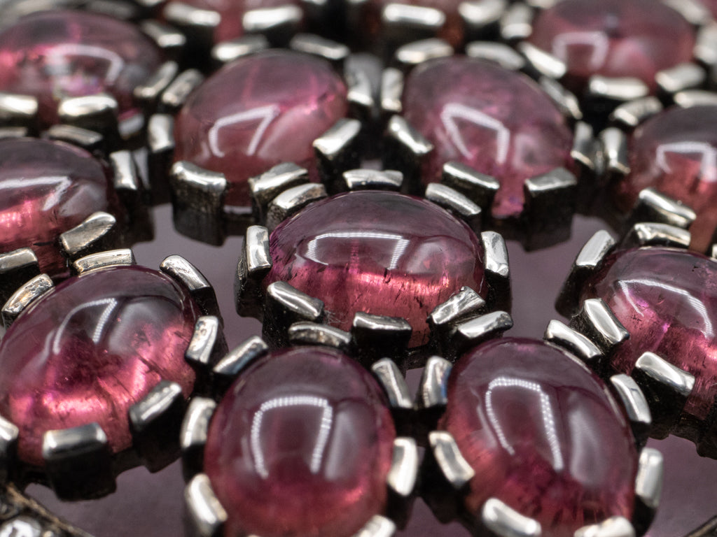 Bold Pink Tourmaline Cabochon Diamond Statement Earrings