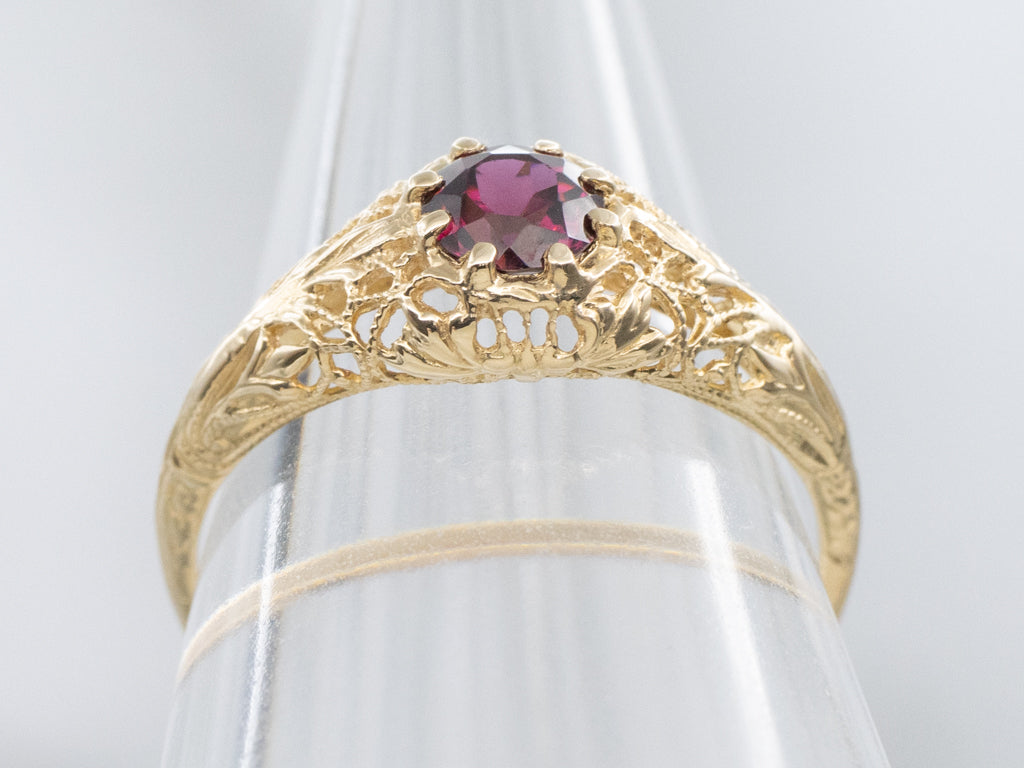 Garnet and Gold Filigree Mary Ring by Elizabeth Henry