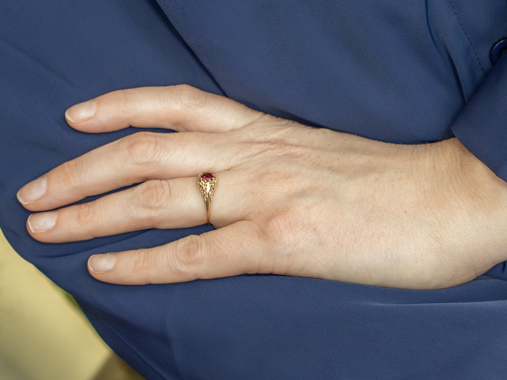 Garnet and Gold Filigree Mary Ring by Elizabeth Henry