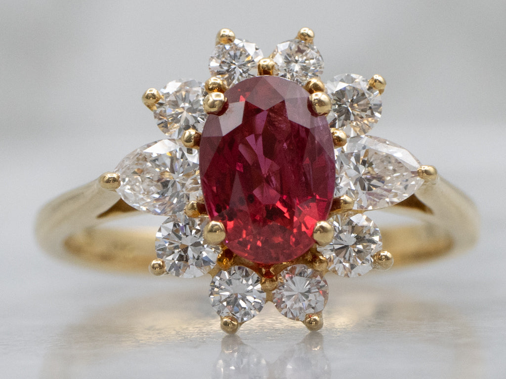 Yellow Gold AGL Certified Oval-Cut Ruby and Diamond Halo Ring