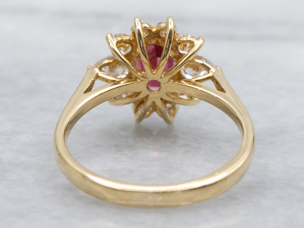 Yellow Gold AGL Certified Oval-Cut Ruby and Diamond Halo Ring