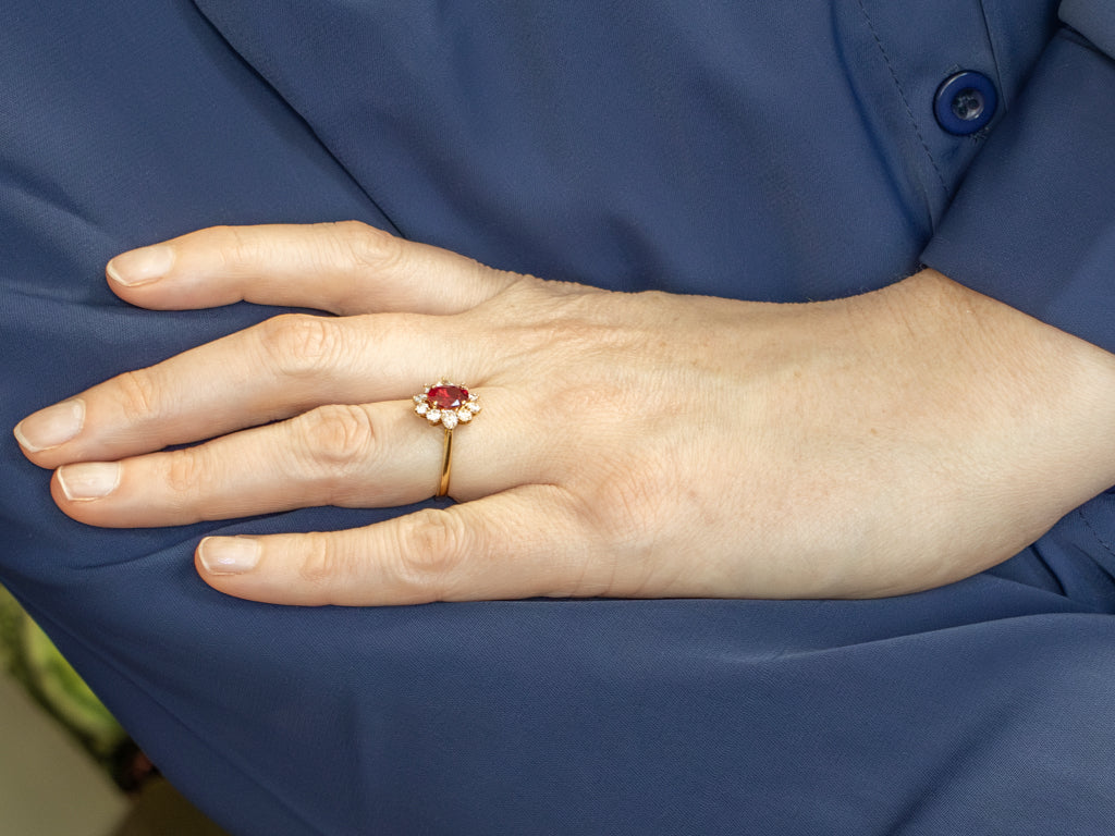 Yellow Gold AGL Certified Oval-Cut Ruby and Diamond Halo Ring