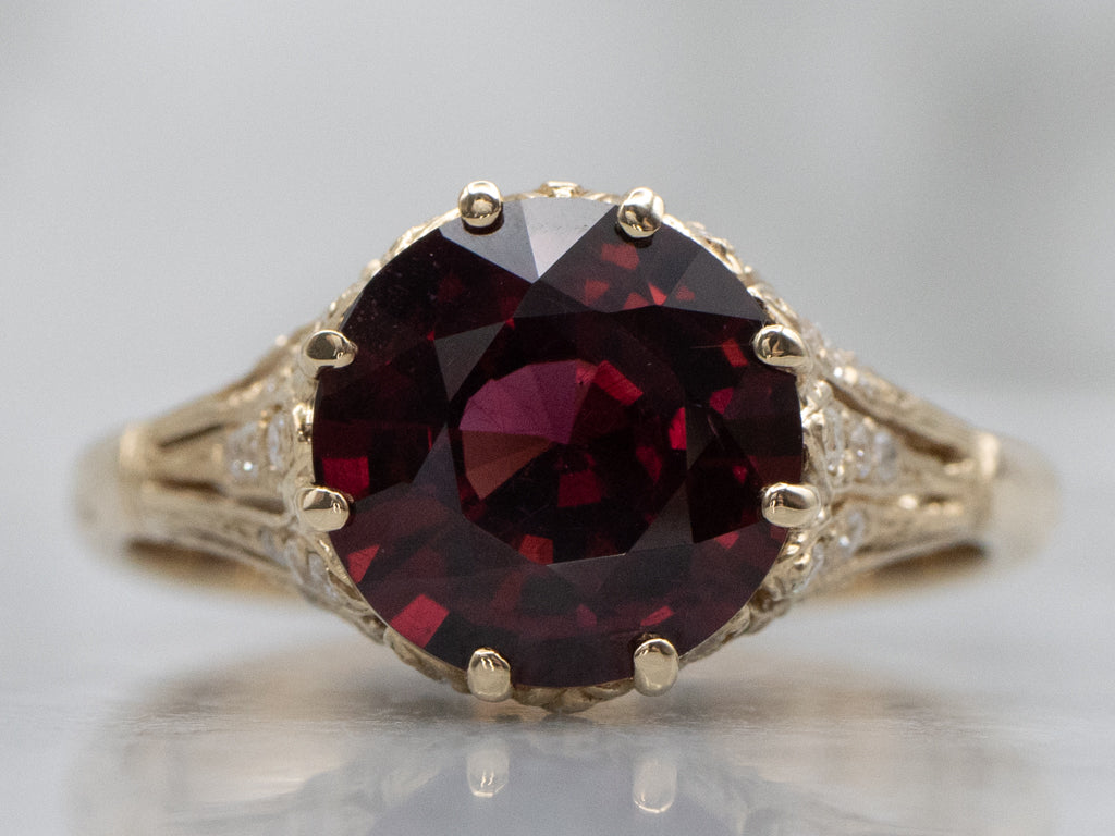 Garnet and Diamond Gold Kennedy Ring by Elizabeth Henry