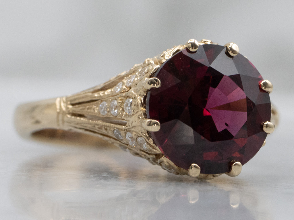 Garnet and Diamond Gold Kennedy Ring by Elizabeth Henry