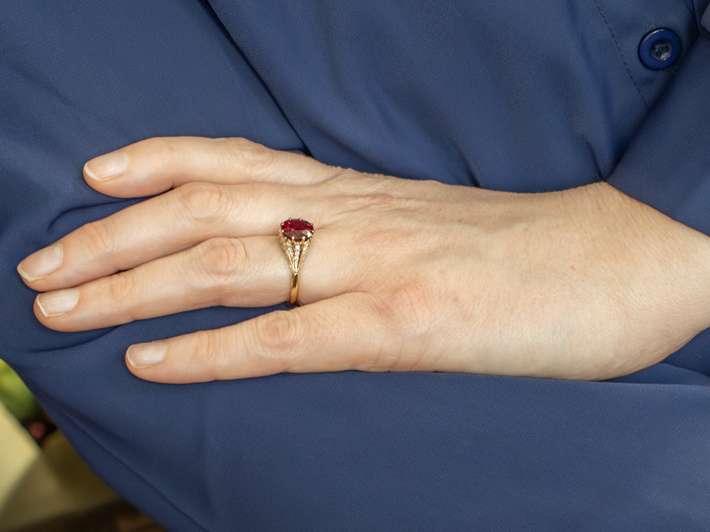 Garnet and Diamond Gold Kennedy Ring by Elizabeth Henry