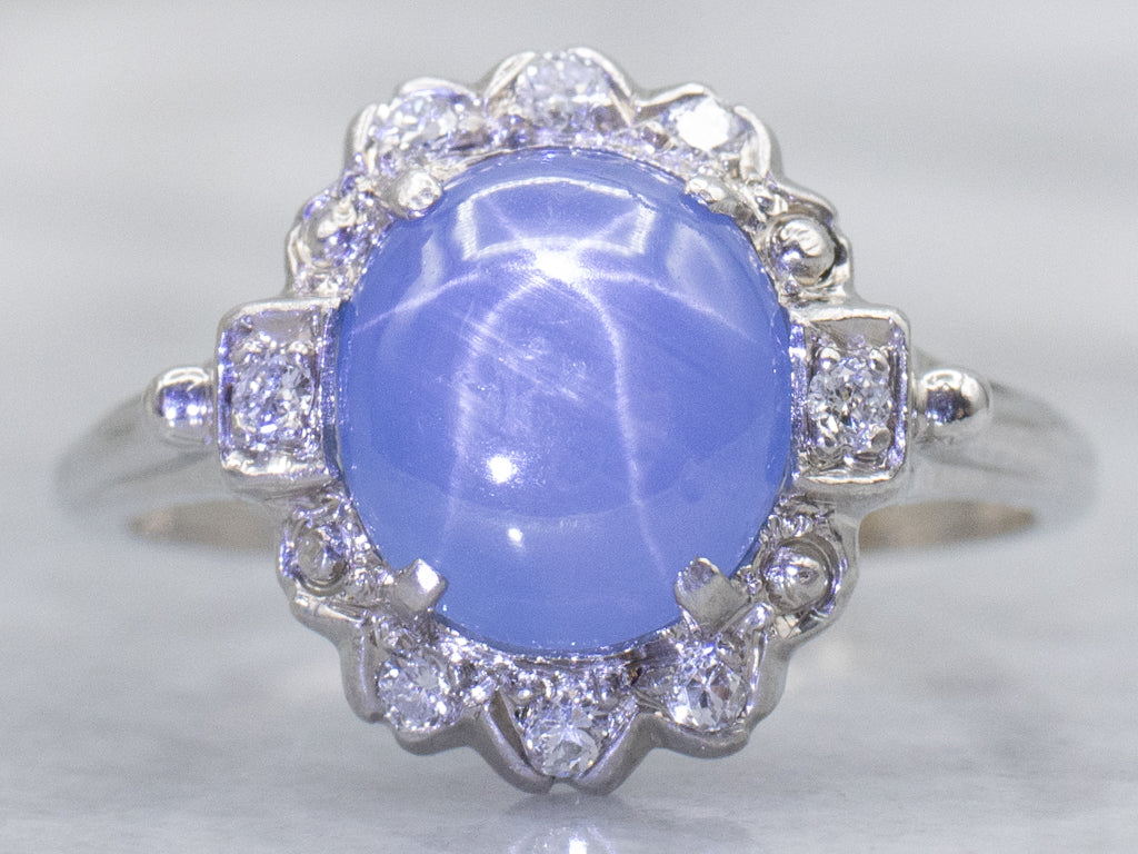 Vintage Felger Platinum Star Sapphire and Diamond Ring Circa 1930s