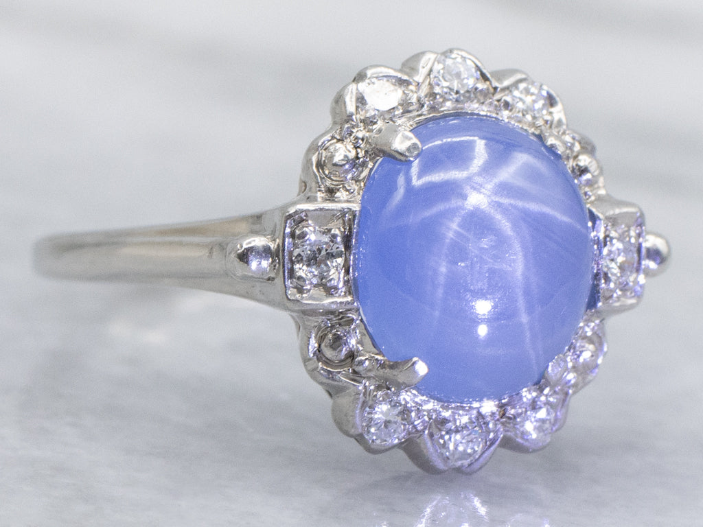 Vintage Felger Platinum Star Sapphire and Diamond Ring Circa 1930s