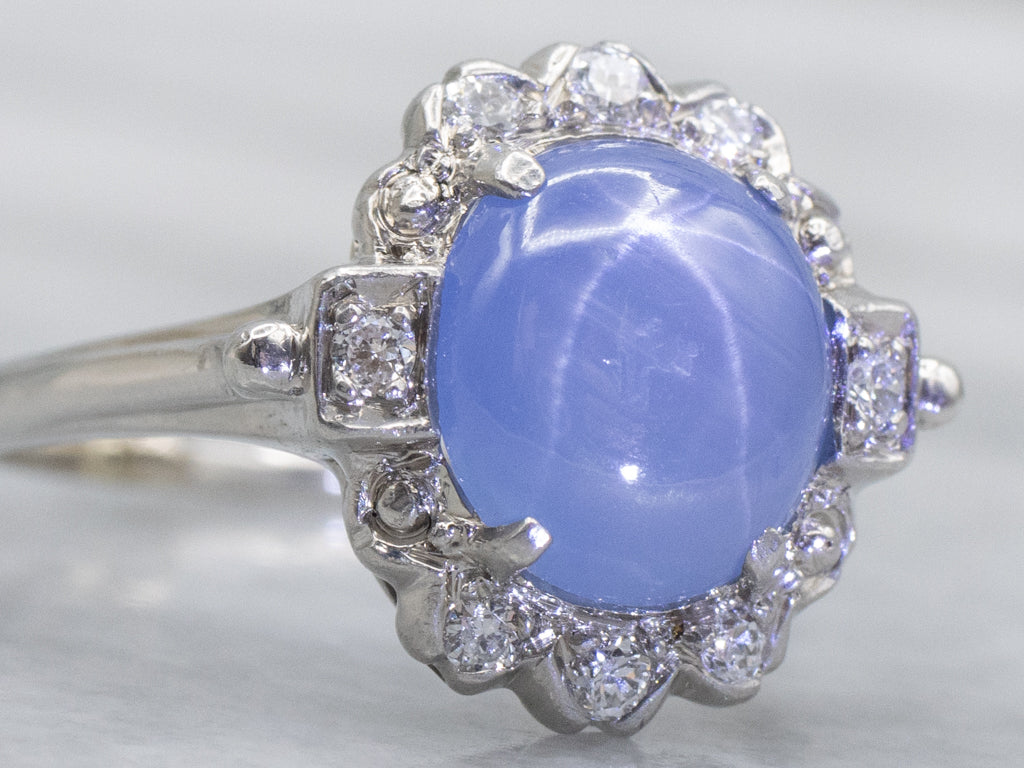 Vintage Felger Platinum Star Sapphire and Diamond Ring Circa 1930s