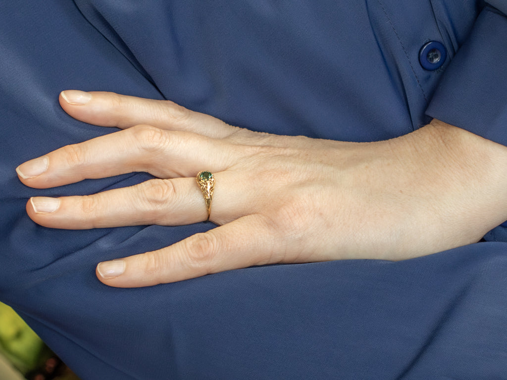 Green Tourmaline Yellow Gold Filigree Solitaire Mary Ring by Elizabeth Henry
