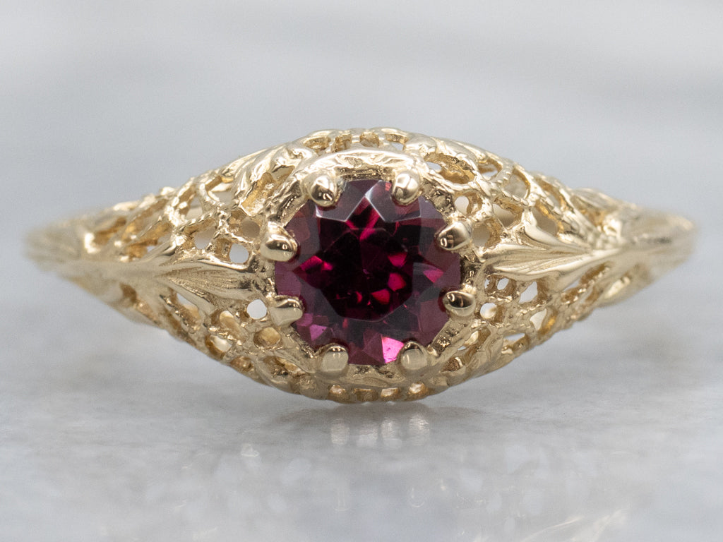 Garnet and Gold Filigree Mary Ring by Elizabeth Henry