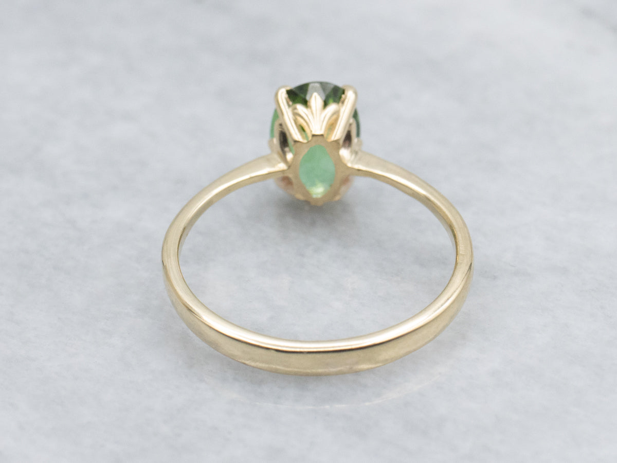 Green Tourmaline Solitaire Yellow Gold Ring
