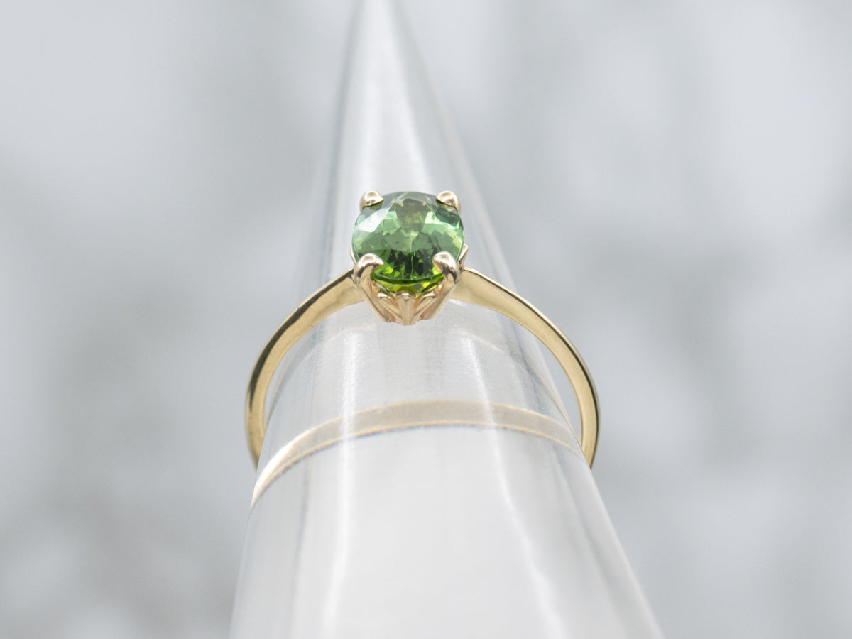 Green Tourmaline Solitaire Yellow Gold Ring
