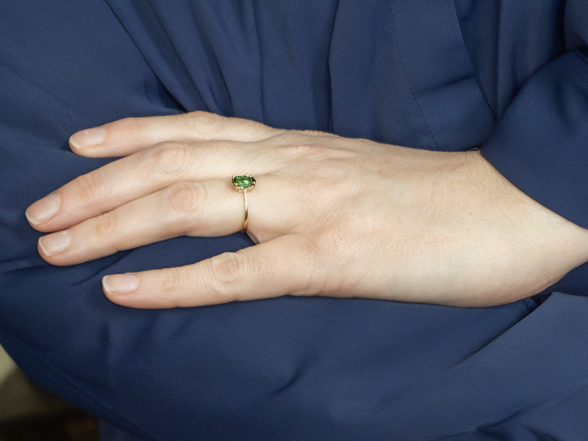 Green Tourmaline Solitaire Yellow Gold Ring