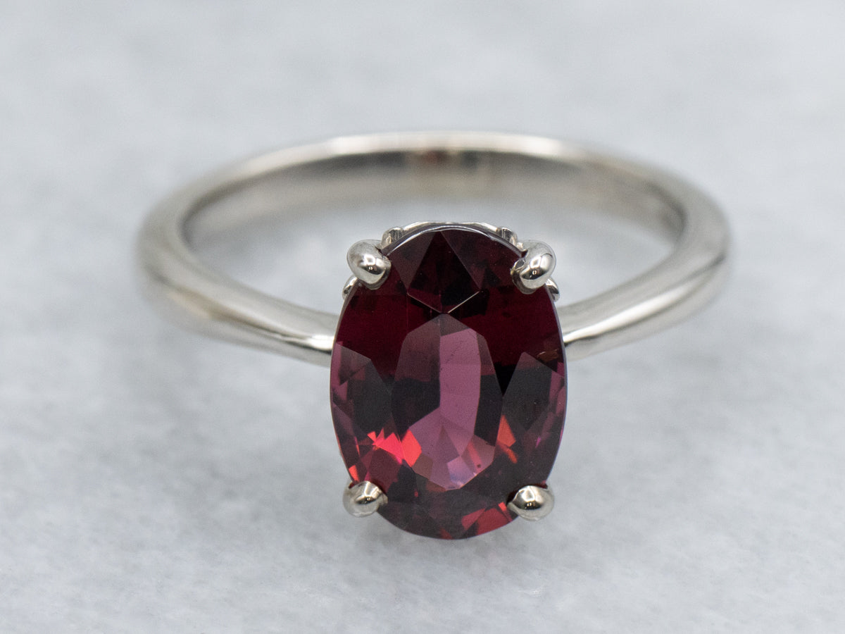 Raspberry-Rhodolite Garnet White Gold Solitaire Ring