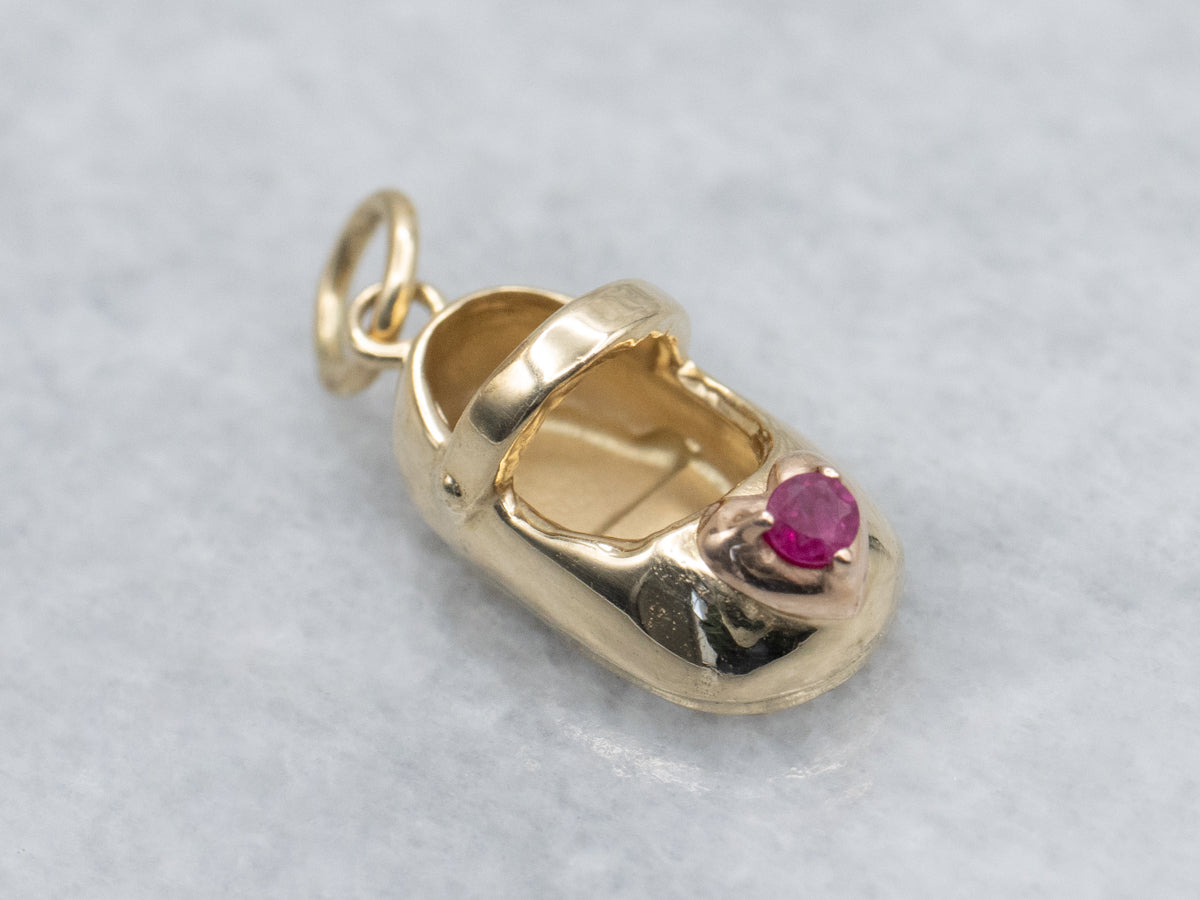 July Baby Sweetheart Ruby Baby Shoe Charm
