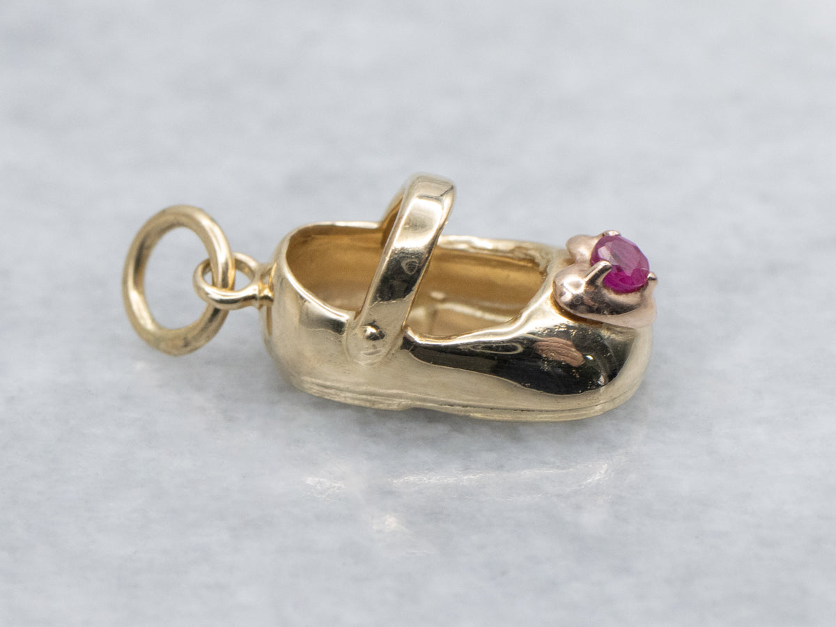 July Baby Sweetheart Ruby Baby Shoe Charm