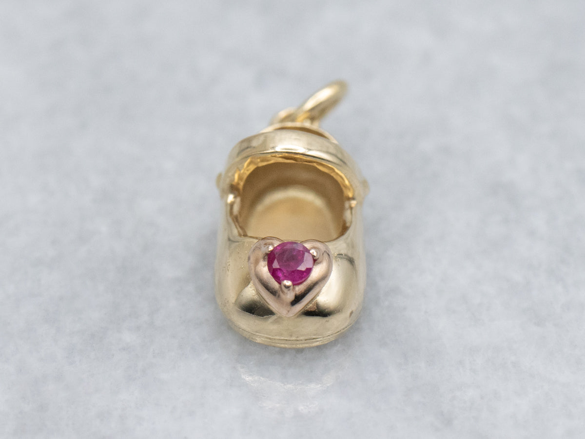 July Baby Sweetheart Ruby Baby Shoe Charm