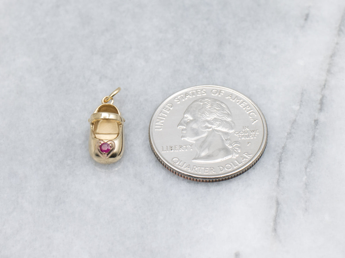 July Baby Sweetheart Ruby Baby Shoe Charm