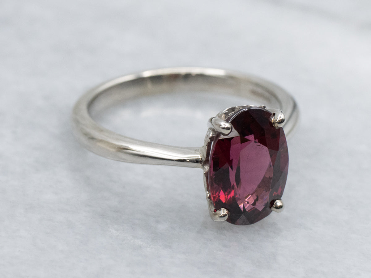 Raspberry-Rhodolite Garnet White Gold Solitaire Ring