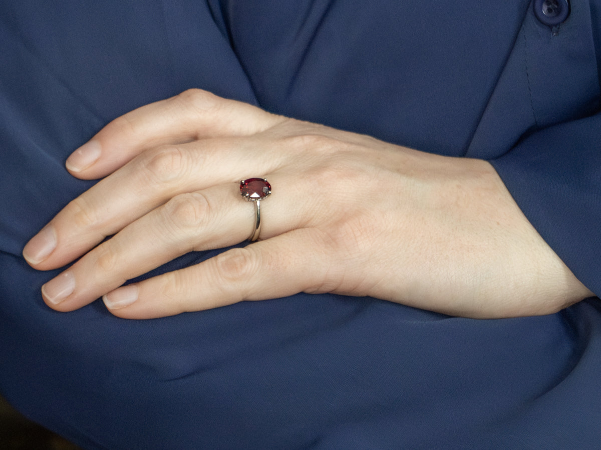 Raspberry-Rhodolite Garnet White Gold Solitaire Ring