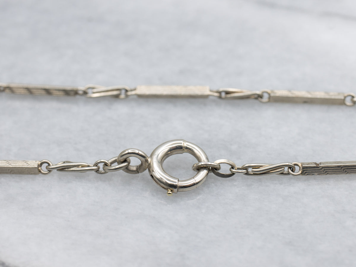 Vintage Etched White Gold Bar-Link Pocket Watch Chain