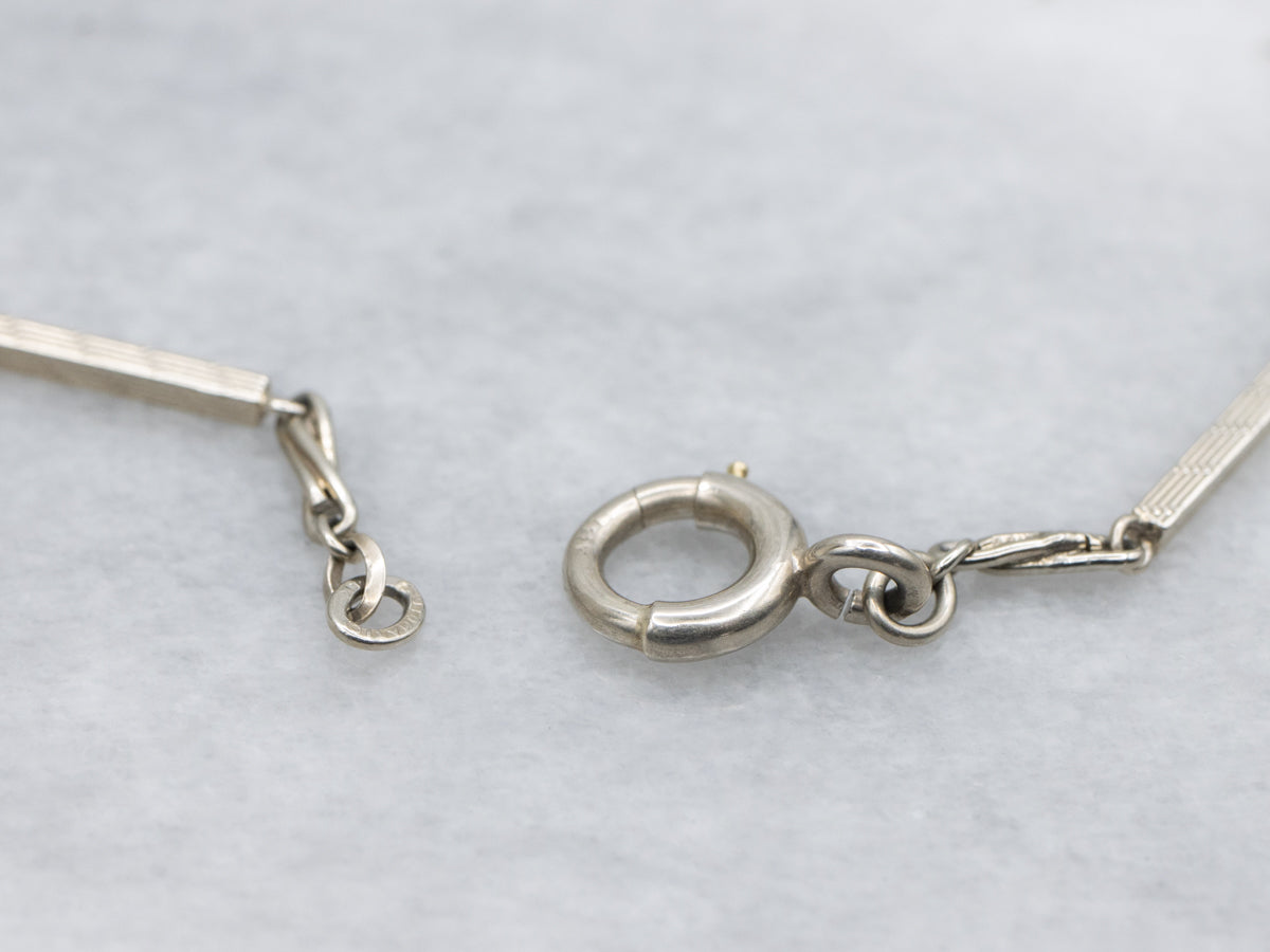 Vintage Etched White Gold Bar-Link Pocket Watch Chain
