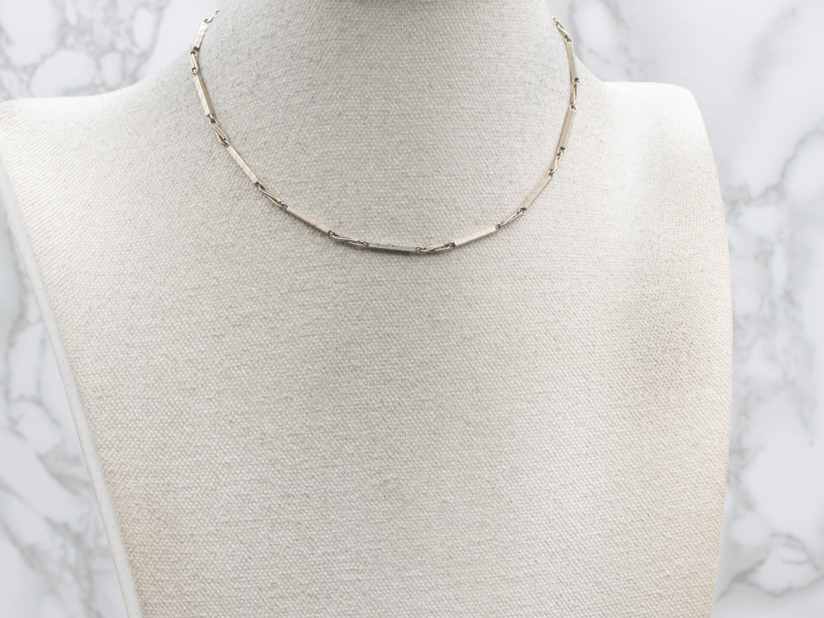 Vintage Etched White Gold Bar-Link Pocket Watch Chain