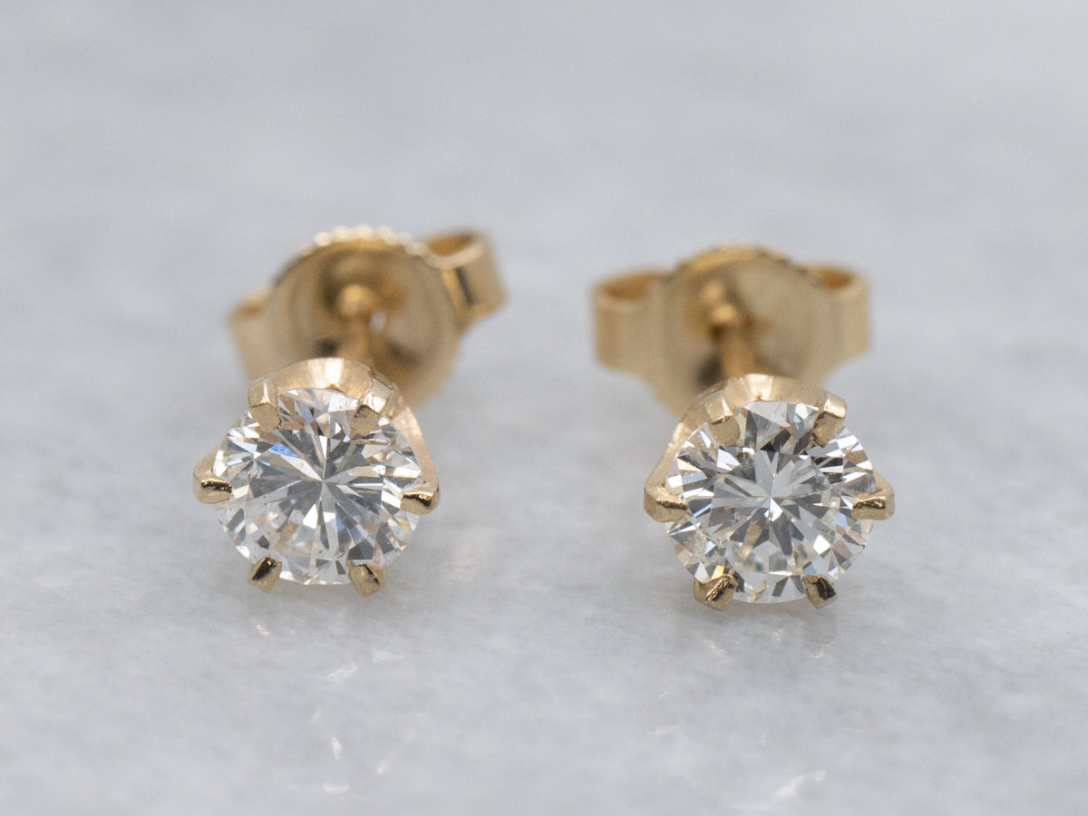 Round-Brilliant Diamond Yellow Gold Stud Earrings