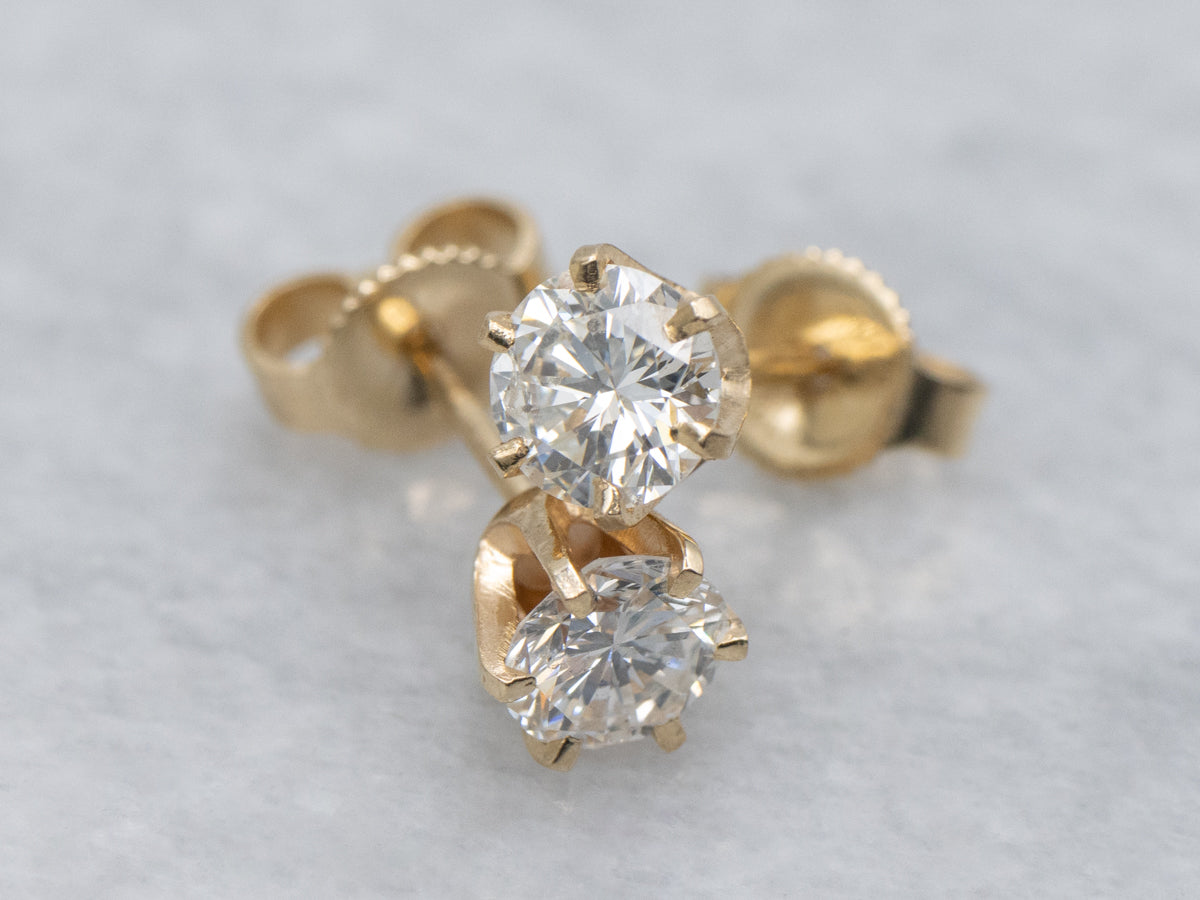 Round-Brilliant Diamond Yellow Gold Stud Earrings