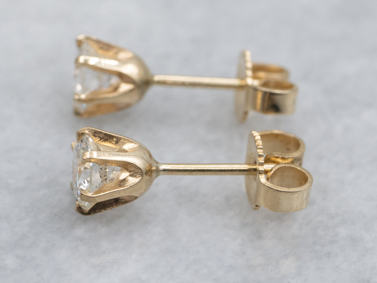 Round-Brilliant Diamond Yellow Gold Stud Earrings