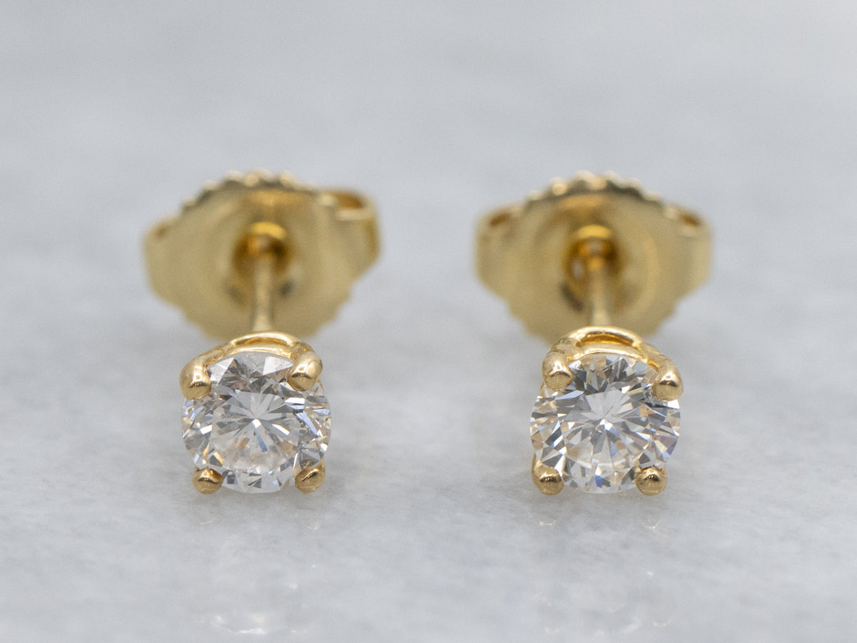 Round-Brilliant Diamond Yellow Gold Stud Earrings