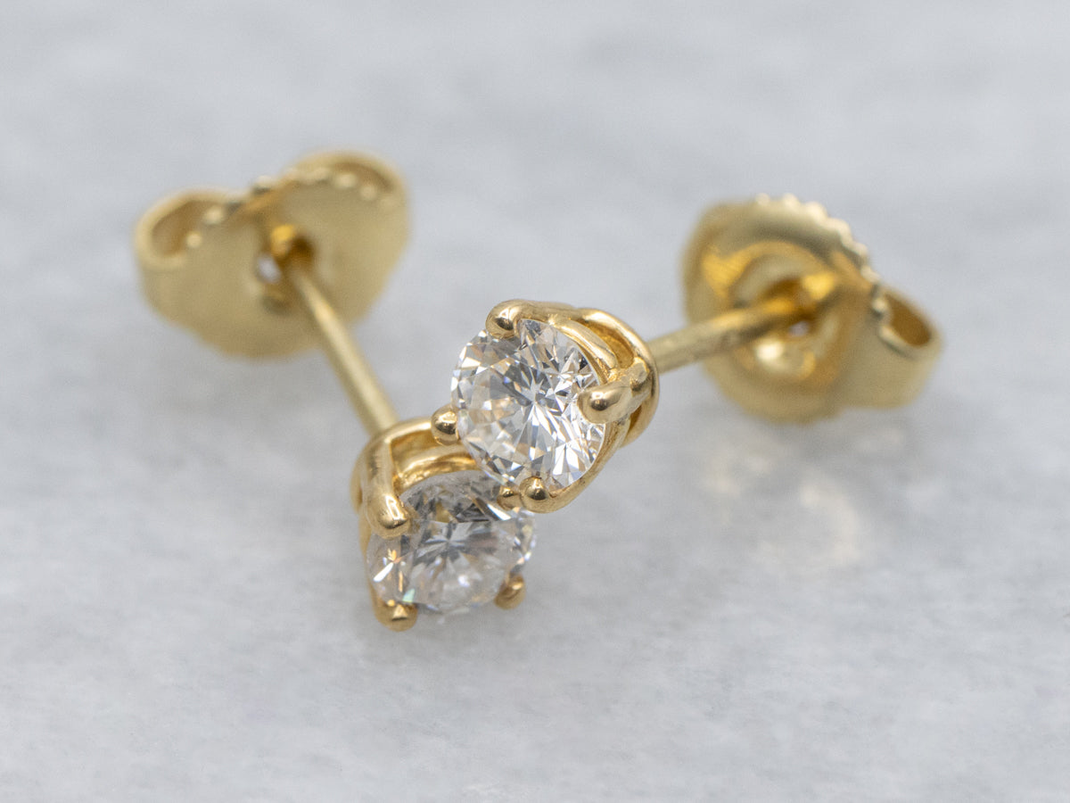 Round-Brilliant Diamond Yellow Gold Stud Earrings