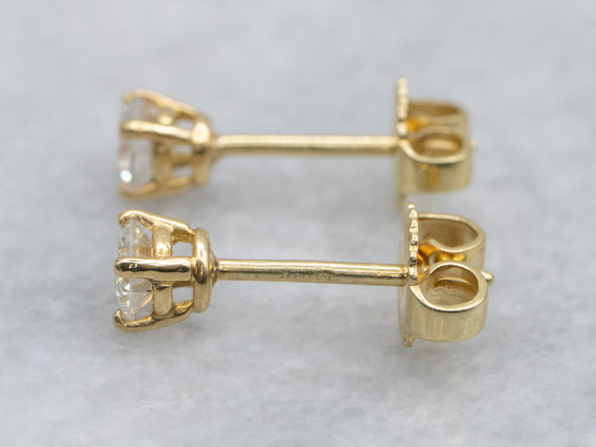 Round-Brilliant Diamond Yellow Gold Stud Earrings