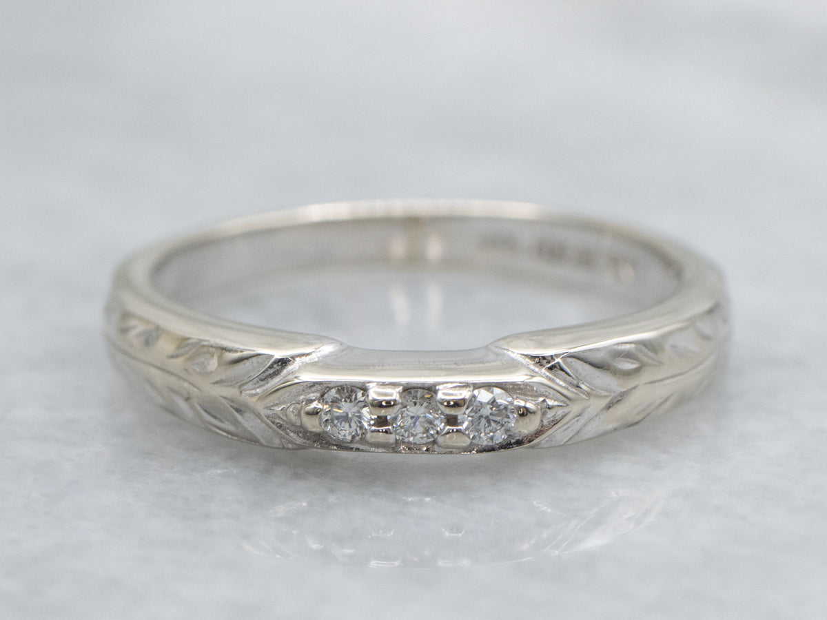 Botanically Engraved Diamond 18-Karat Gold Band