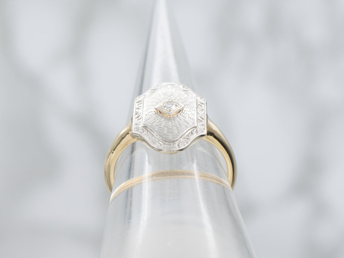 Vintage Diamond Solitaire Ring with Engraved Patterns