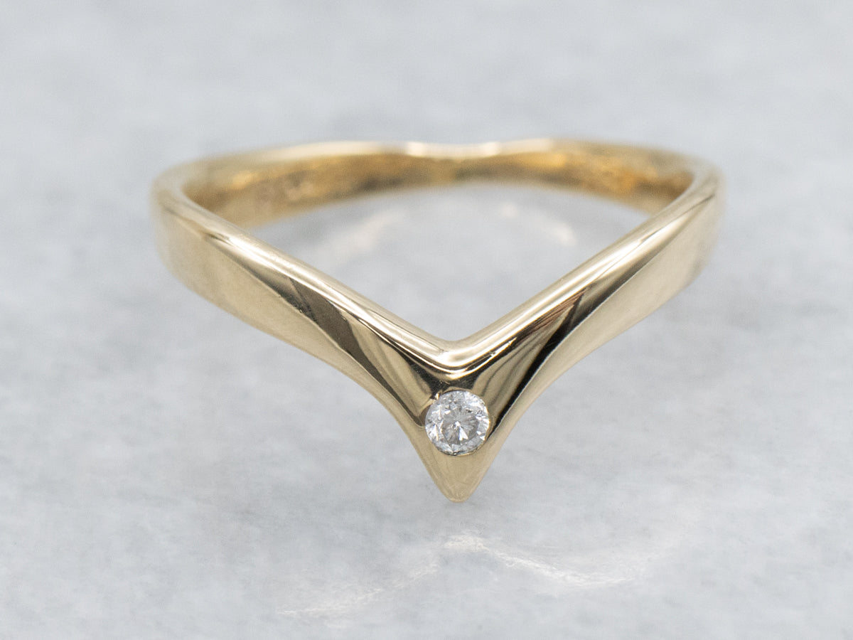 Diamond Solitaire Yellow Gold V-Shaped Band