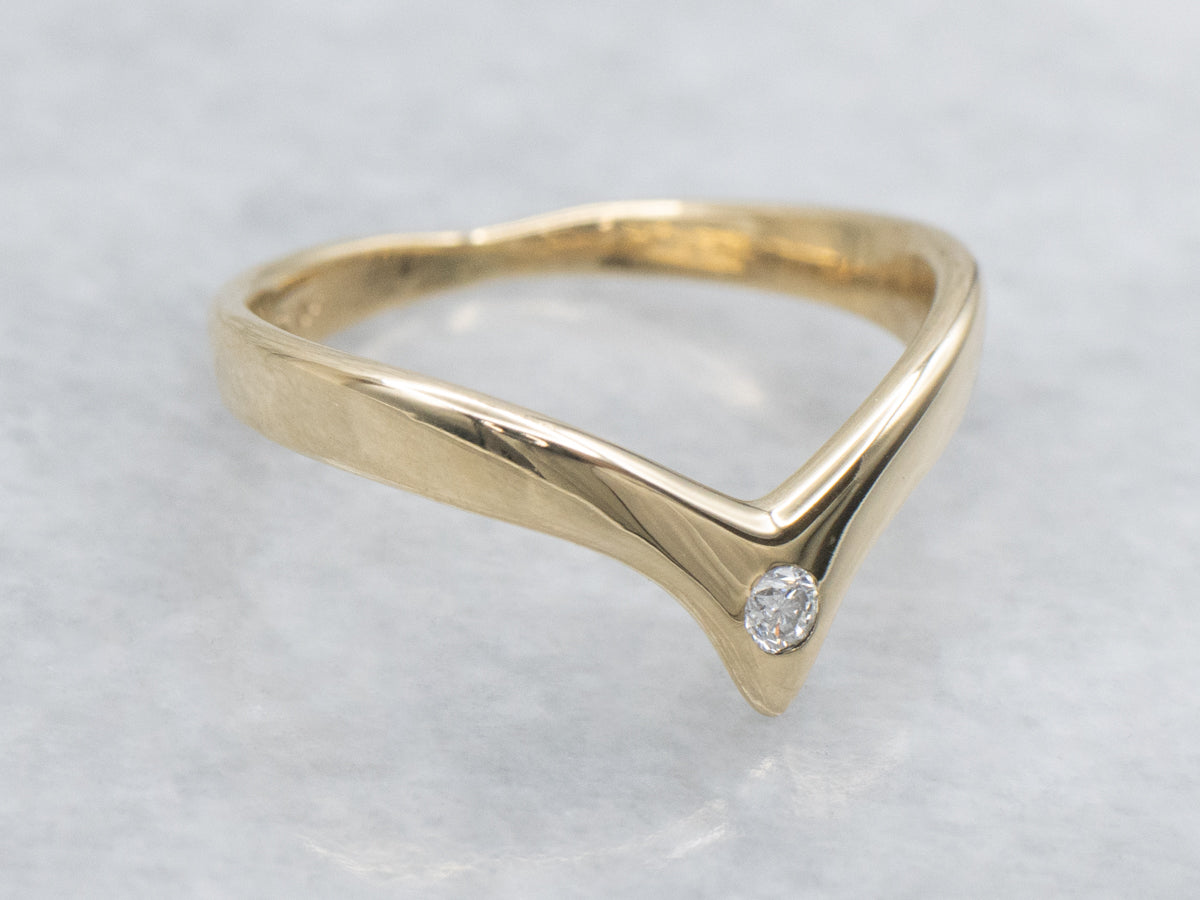 Diamond Solitaire Yellow Gold V-Shaped Band
