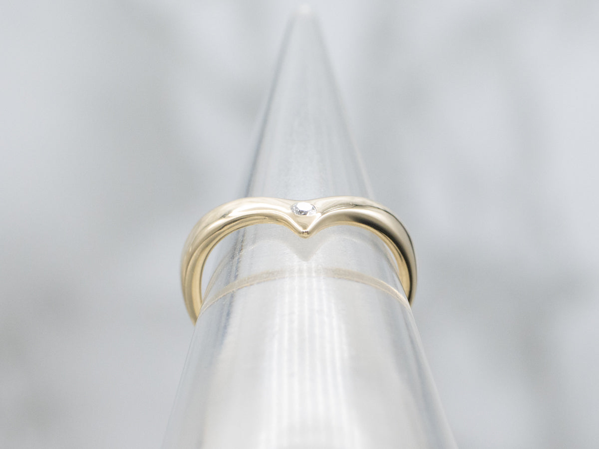 Diamond Solitaire Yellow Gold V-Shaped Band