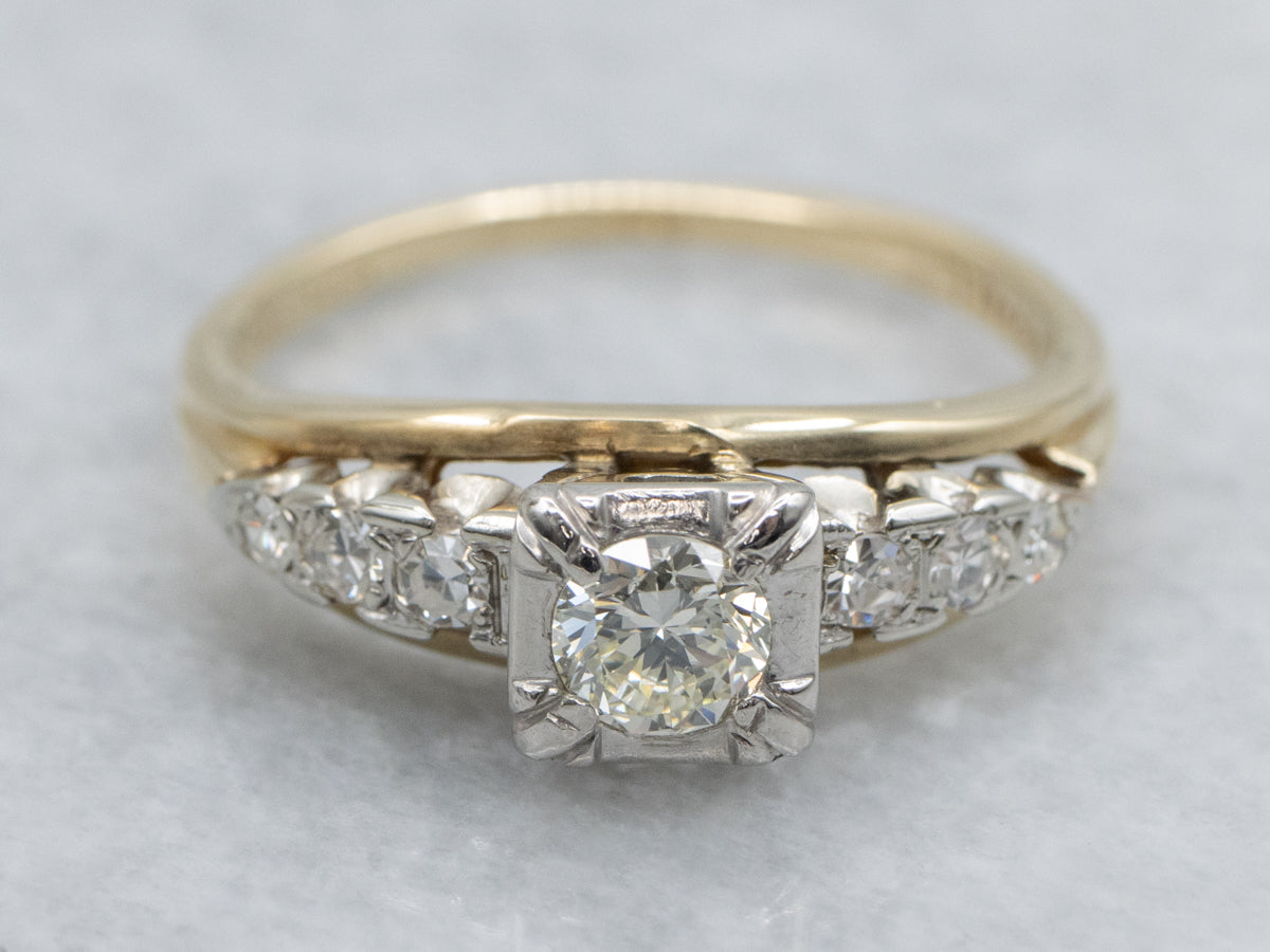 Retro European Cut Diamond Engagement Ring